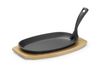 Cast iron platter with wooden underliner and gripper, HENDI, Black, 280x143x(H)33mm, Oval 2