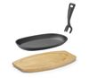 Cast iron platter with wooden underliner and gripper, HENDI, Black, 280x143x(H)33mm, Oval 4