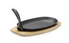 Cast iron platter with wooden underliner and gripper, HENDI, Black, 280x143x(H)33mm, Oval 3