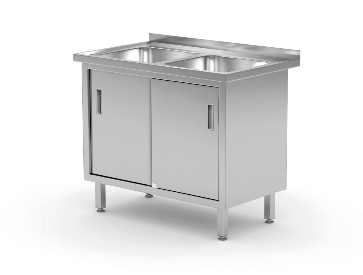 Stůl se 2 dřezy, skříň – svařovaná, s posuvnými dveřmi, HENDI, Profi Line, 1000x600x(H)850mm Stůl se 2 dřezy HENDI