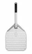 Pizza scoop with short handle, squared, perforated