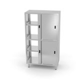 Pass-through cupboard with partition and sliding doors