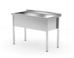 Table with single wash trough – welded, depth 600 mm, chamber height 300 mm