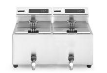 Frytownica z panelem cyfrowym z kranem spustowym 2×8 l, HENDI, Profi Line, 16L, 230V/7000W, 605x515x(H)350mm