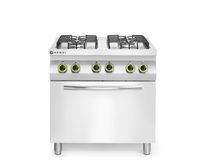Plynový sporák se 4 hořáky a s elektrickou konvekční troubou GN 1/1, HENDI, Smart, GN 1/1, 230V/3000W, 17000kW, 800x700x(H)900mm