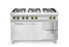 Plynový sporák se 6 hořáky a s elektrickou konvekční troubou GN 1/1, HENDI, Smart, GN 1/1, 230V/3000W, 25500kW, 1200x700x(H)900mm