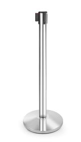 Słupek odgradzający z taśmą w kolorze srebrnym, HENDI, słupek + podstawa, ⌀360x(H)1010mm