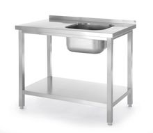 Mesa con fregadero y estante - atornillada, HENDI, Kitchen Line, fregadero en el lado izquierdo, 1000x600x(H)850mm
