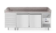 Pizzatisch, zweitürig mit 7 Schubladen 280L, Arktic, 250L, 230V/250W, 2020x802x(H)1000mm
