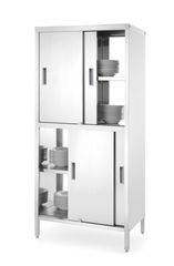 Durchreicheschrank mit Trennwand und Schiebetüren – verschraubt, HENDI, Kitchen Line, 1000x600x(H)1800mm