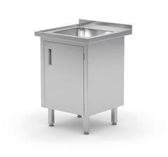 Dřezový stůl, svařovaný, se skříní a dveřmi, HENDI, Profi Line, 600x700x(H)850mm