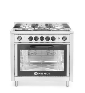 Dujinė viryklė – 5 degikliai su elektrine orkaite, HENDI, Kitchen Line, Sidabro, 230V/2900W, 14,3kW, 900x653x(H)900mm