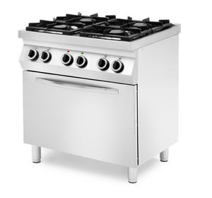 Gāzes plīts ar 4 degļiem, ar daļēji (3 puses) slēgtu pamatni un gāzes/elektrisko krāsni, HENDI, GN 1/1, Sudraba, 230V/22000W, 19kW, 800x700x(H)900mm