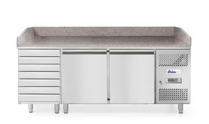 Pizzatisch, zweitürig mit 7 Schubladen 280L, Arktic, 250L, 230V/250W, 2020x802x(H)1000mm