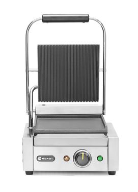 Jednoduchý kontaktný gril, HENDI, drážkovaný vrch a hladké dno, 230V/1800W, 310x375x(H)216mm