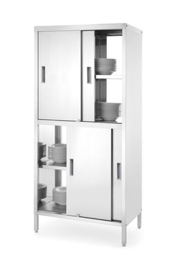 Skapis ar starpsienu un bīdāmām durvīm priekšā un aizmugurē – saskrūvējams, HENDI, Kitchen Line, 800x500x(H)1800mm