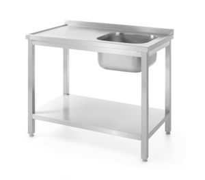 Mesa de fregadero con estante – atornillada, profundidad 600 mm, HENDI, Profi Line, lado derecho, 1000x600x(H)850mm