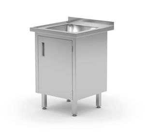 Dřezový stůl, svařovaný, se skříní a dveřmi, HENDI, Profi Line, 500x700x(H)850mm