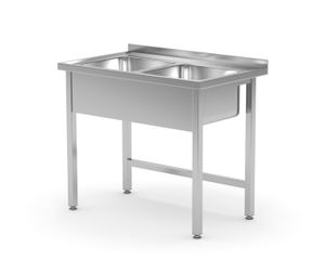 Stůl se 2 dřezy – svařovaný, HENDI, Kitchen Line, 1000x600x(H)850mm