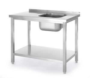 Mesa con fregadero y estante - atornillada, HENDI, Kitchen Line, fregadero en el lado izquierdo, 1000x600x(H)850mm