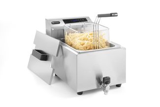 Frytownica z panelem cyfrowym z kranem spustowym 8 l, HENDI, Profi Line, 8L, 230V/3500W, 305x515x(H)345mm
