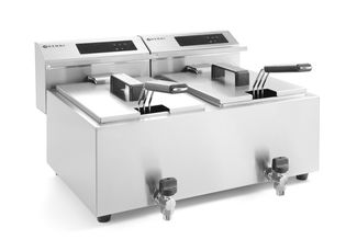 Frytownica z panelem cyfrowym z kranem spustowym 2×8 l, HENDI, Profi Line, 16L, 230V/7000W, 605x515x(H)350mm