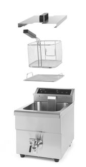Induction deep fryer with drain tap, 8 l, HENDI, 8L, Light grey, 230V/3500W, 288x619x(H)408mm 1