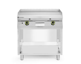 Plynová grilovací varná deska, hladká, na skříni uzavřené na 3 stranách, HENDI, Kitchen Line, 2 ohřívací zóny, každá se 3 hořáky, celkový výkon 10 kW, 10kW, 800x700x(H)900mm