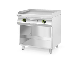 Plynová grilovací varná deska, hladká, na skříni uzavřené na 3 stranách, HENDI, Kitchen Line, 2 ohřívací zóny, každá se 3 hořáky, celkový výkon 10 kW, 10kW, 800x700x(H)900mm