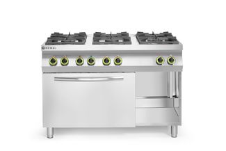 Kuchnia gazowa 6-palnikowa z konwekcyjnym piekarnikiem elektrycznym GN 1/1, HENDI, Kitchen Line, 230V/3000W, 28,5kW, 1200x722x(H)900mm