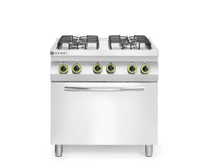 Plynový sporák so 4 horákmi a s elektrickou konvekčnou rúrou GN 1/1, HENDI, Smart, GN 1/1, 230V/3000W, 17000kW, 800x700x(H)900mm
