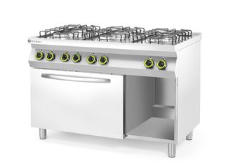 Plynový sporák se 6 hořáky a s elektrickou konvekční troubou GN 1/1, HENDI, Smart, GN 1/1, 230V/3000W, 25500kW, 1200x700x(H)900mm
