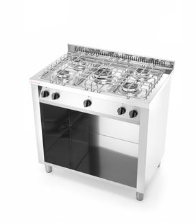 Plynový sporák s 5 hořáky na otevřeném podstavci, Revolution, 230V/17000W, 17000kW, 900x600x(H)900mm