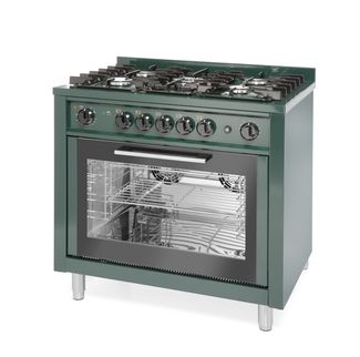 Kuchnia gazowa 5-palnikowa z konwekcyjnym piekarnikiem elektrycznym, HENDI, Kitchen Line, GN 1/1, zielony, 230V/2900W, 14,3kW, 900x655x(H)850mm