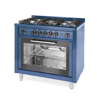 Kuchnia gazowa 5-palnikowa z konwekcyjnym piekarnikiem elektrycznym, HENDI, Kitchen Line, GN 1/1, niebieski, 230V/2900W, 14,3kW, 900x655x(H)850mm