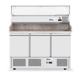 Three door pizza counter with cooling display 380+40L, Arktic, 254L, 230V/400W, 1400x700x(H)1491mm