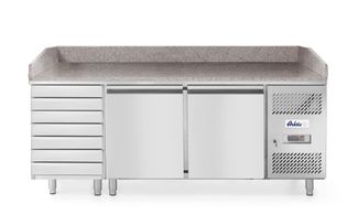 Stół chłodniczy do pizzy 2-drzwiowy z 7 szufladami i blatem granitowym, Arktic, 250L, 230V/250W, 2020x802x(H)1000mm