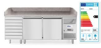 Dvoudveřový chlazený pizza stůl se 7 zásuvkami a žulovou pracovní deskou, Arktic, 250L, 230V/250W, 2020x802x(H)1000mm