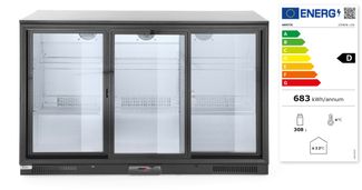 Frigorífico para trasera de barra con tres puertas corredizas, Arktic, 254L, Negro, 220-240V/160W, 1350x520x(H)865mm