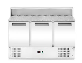 Stół chłodniczy 3-drzwiowy z nadstawą i blatem granitowym, Arktic, 1365x700x(H)1070mm