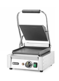 Grill kontaktowy pojedynczy, HENDI, góra ryflowana , dół gładki, 230V/1800W, 310x375x(H)216mm