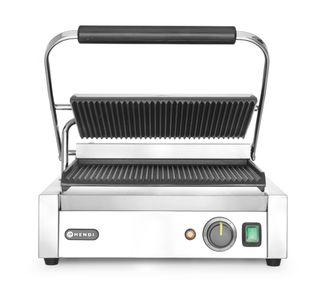 Kontaktný grill „Panini“, HENDI, drážkovaný vrch a spodok, 230V/2200W, 432x396x(H)214mm