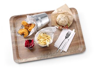 Serving tray with melamine laminate, non slip, with wood design, AmerBox, Wood, 370x530mm 3