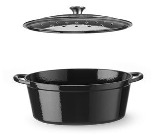 Garnek żeliwny emaliowany, HENDI, 6,88L, czarny, 405x255x(H)134mm, Owalny 1