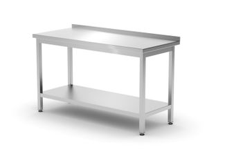 Stół przyścienny z półką – skręcany, głębokość 600 mm, HENDI, Kitchen Line, 1400x600x850 mm, 1400x600x(H)850mm