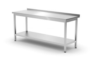 Wandtisch mit Ablage – verschraubt, Tiefe 600 mm, HENDI, Profi Line, 1800x600x(H)850mm