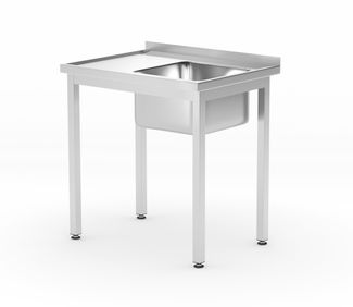 Dřezový stůl s policí – přišroubovaný, hloubka 600 mm, HENDI, Profi Line, Pravá strana, 800x600x(H)850mm