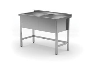 Stôl s dvoma drezmi – zváraný, hĺbka 600 mm, výška komory 300 mm, HENDI, Profi Line, 1200x600x(H)850mm