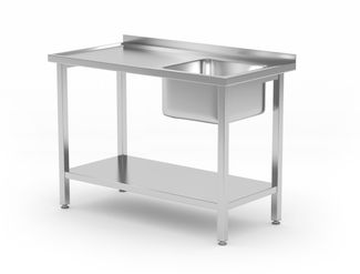 Sink table with shelf – bolted, depth 600 mm, HENDI, Budget Line, sink bowl on the right side, 1000x600x(H)850mm 1