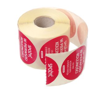 Etykiety Food Safety, wielorazowe – „SPOŻYĆ W PIERWSZEJ KOLEJNOŚCI", HENDI, 500 szt. w rolce, ⌀50mm
